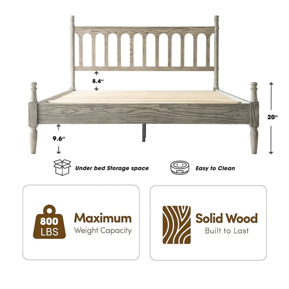 East West Furniture Queen Wooden Platform Bed Frame, Weathered Gray Oak Finish, Traditional Style