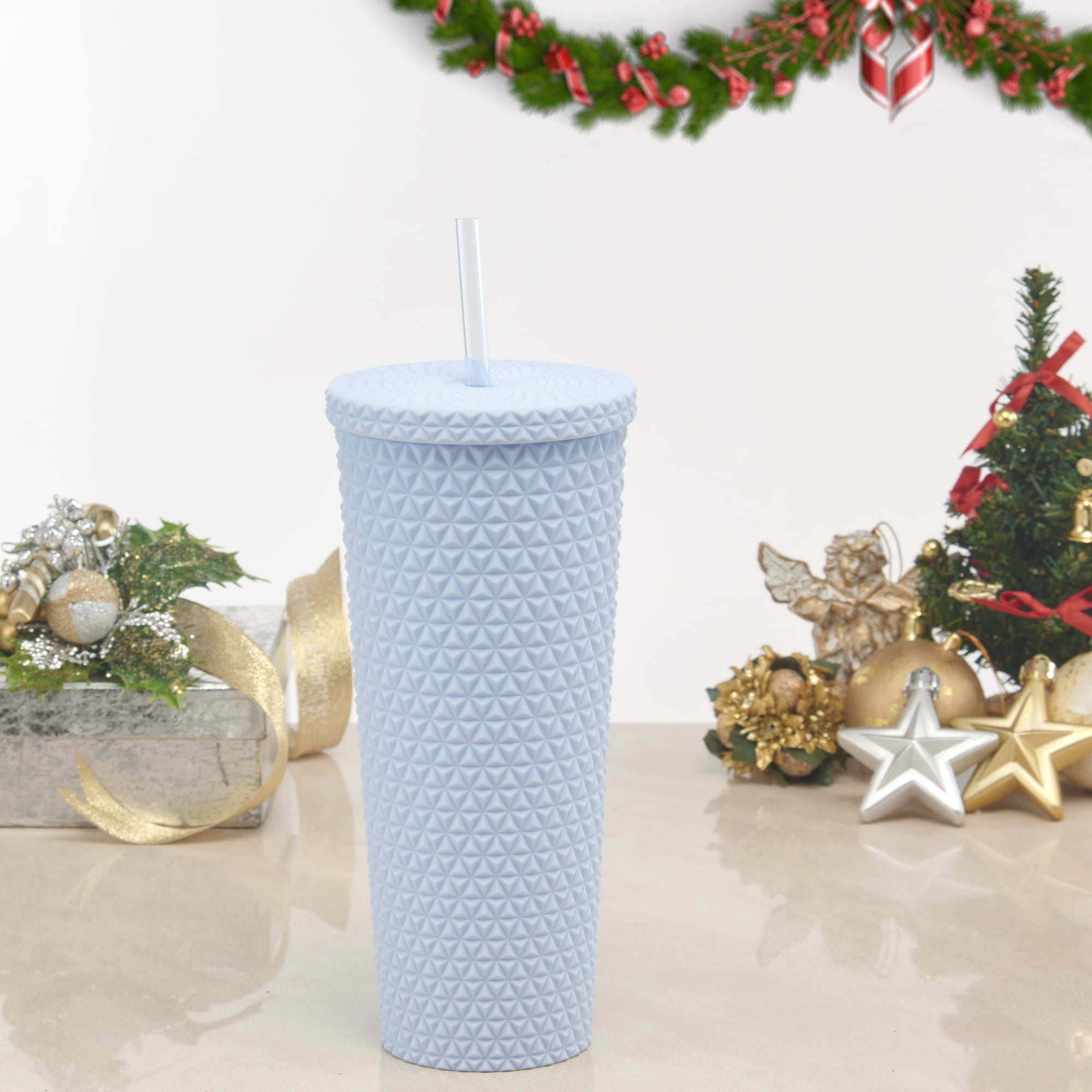 Mainstays 4pk 26oz DW AS Plastic Soft Touch Textured Tumbler, Blue