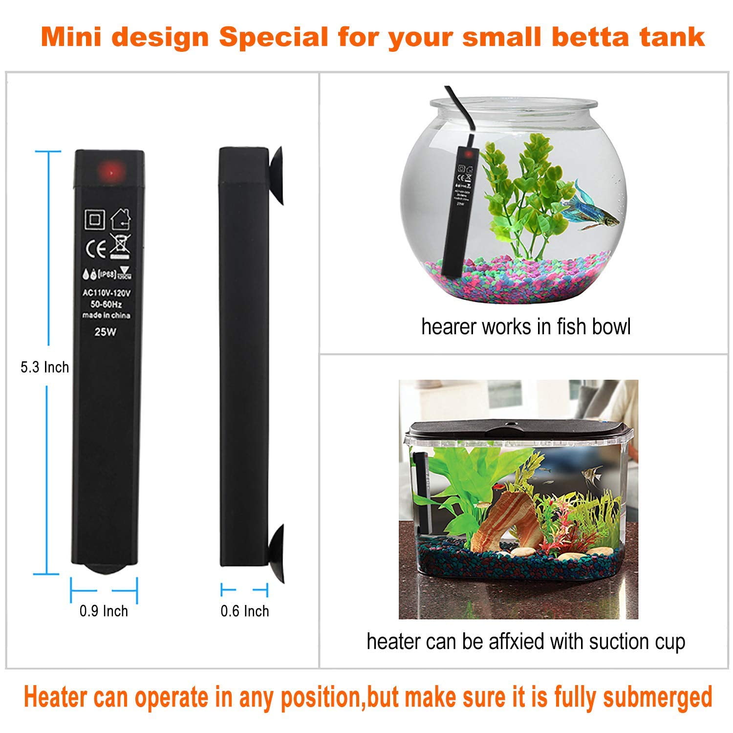 Gohope Fish Tank Heater, 25W Mini Aquarium Heaters with 2 Artificial