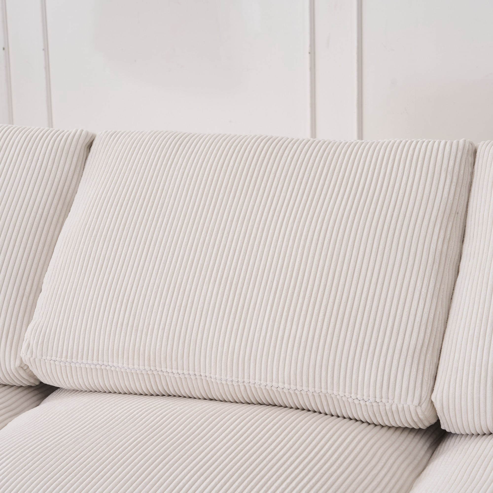 113" Modern Compression Sofa ,3-Seat Upholstered Sofa Couch,Extra-Wide Seat Cushion with Wood Frame for Living Room Bedroom,Beige