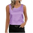 thumbnail image 2 of Women's Cotton Polyester Blend Camisole,V-Neck Sleeveless Solid Color Casual Tank Top Everyday Basic Tops Purple XXL, 2 of 6