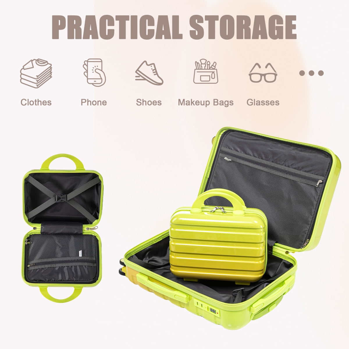 14"/20" 2 pcs/set Carry on Luggage with Spinner Wheels, Hardshell Suitcases with Gradient Color and Combination Lock, Checked Luggage for Travel Men and Women