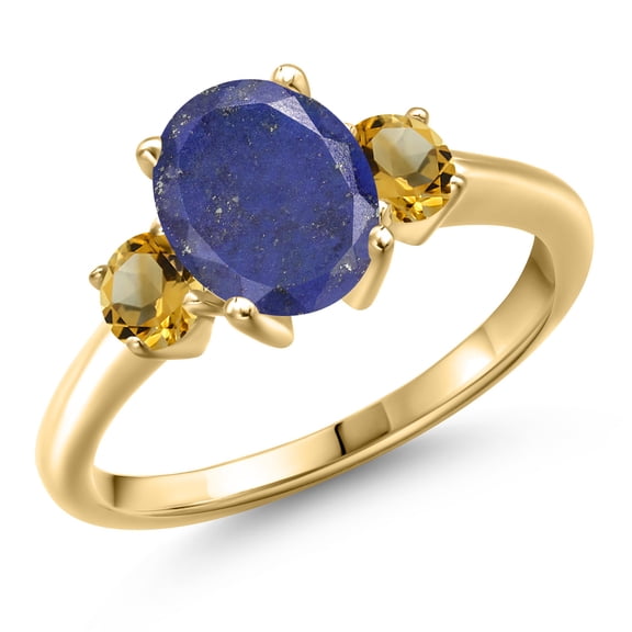 Gem Stone King 10K Yellow Gold Blue Lapis and Yellow Citrine Engagement Ring for Women | 2.51 Cttw | Oval 9X7MM | Gemstone Birthstone | Size 6