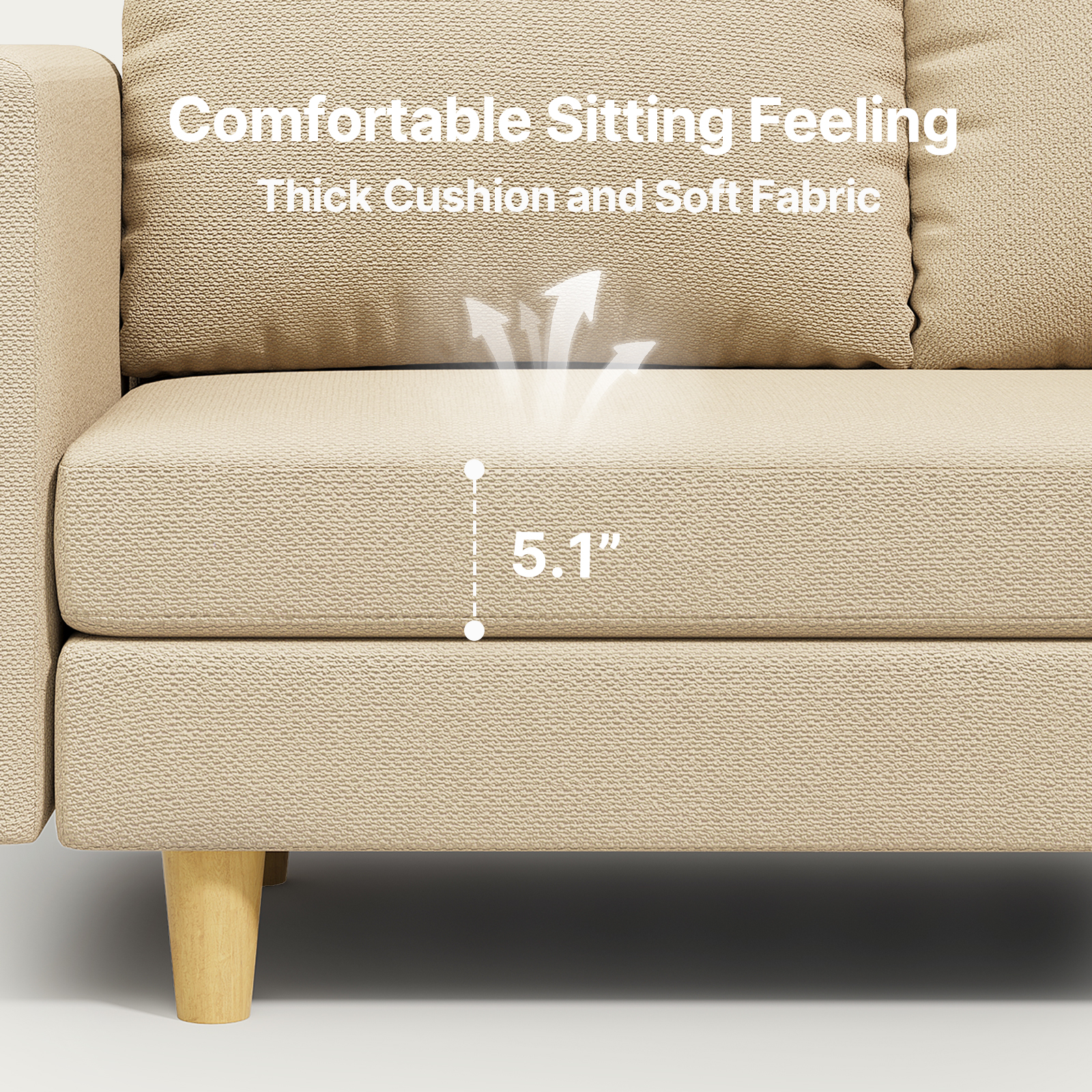 Lofka 106" Modern Sectional Sofa and Couches Bed with Storage and Movable Ottoman for Living Room, Beige