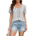 thumbnail image 2 of MaFYtyTPR Womens Summer Printed Tops Fashion Short Sleeve Square Neck Loose Casual Blouse for Women A-Gray L, 2 of 5