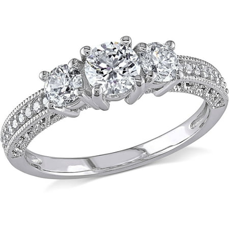 Miabella 1 Carat Diamond 14kt White Gold 3-Stone Engagement Ring