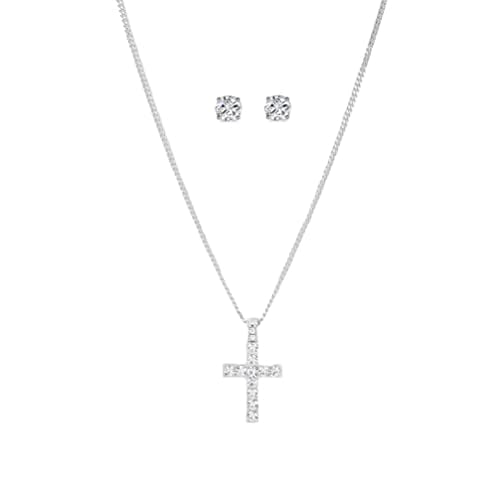 Slay Queen w/ Ladies on Fire Hip Hop 3pc Jewelry Necklace, Pendant, and Earrings Bling Set - TPBE-01 (18, Italy Link Slv (Cross))