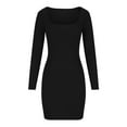 thumbnail image 6 of ylioge Fall Bodycon Dresses for Women Trendy Square-Neck Long Sleeve Ribbed Knitted Stretchy Slim Fit Solid Comfort Mini Dress, 6 of 6