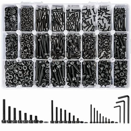 Rollbacks & More 1260PCS Metric Bolt Assortment M2 , 21 Sizes Screws Nuts and Hex Socket Head Cap Machine Kit Black