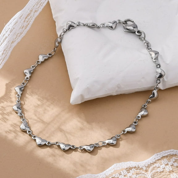 Tarnish Resistant 304 Stainless Steel Heart Link Bracelets with Lobster Claw Clasps Stainless Steel color 8-1/4 inch(210mm) links: 9x4x2mm 1pc