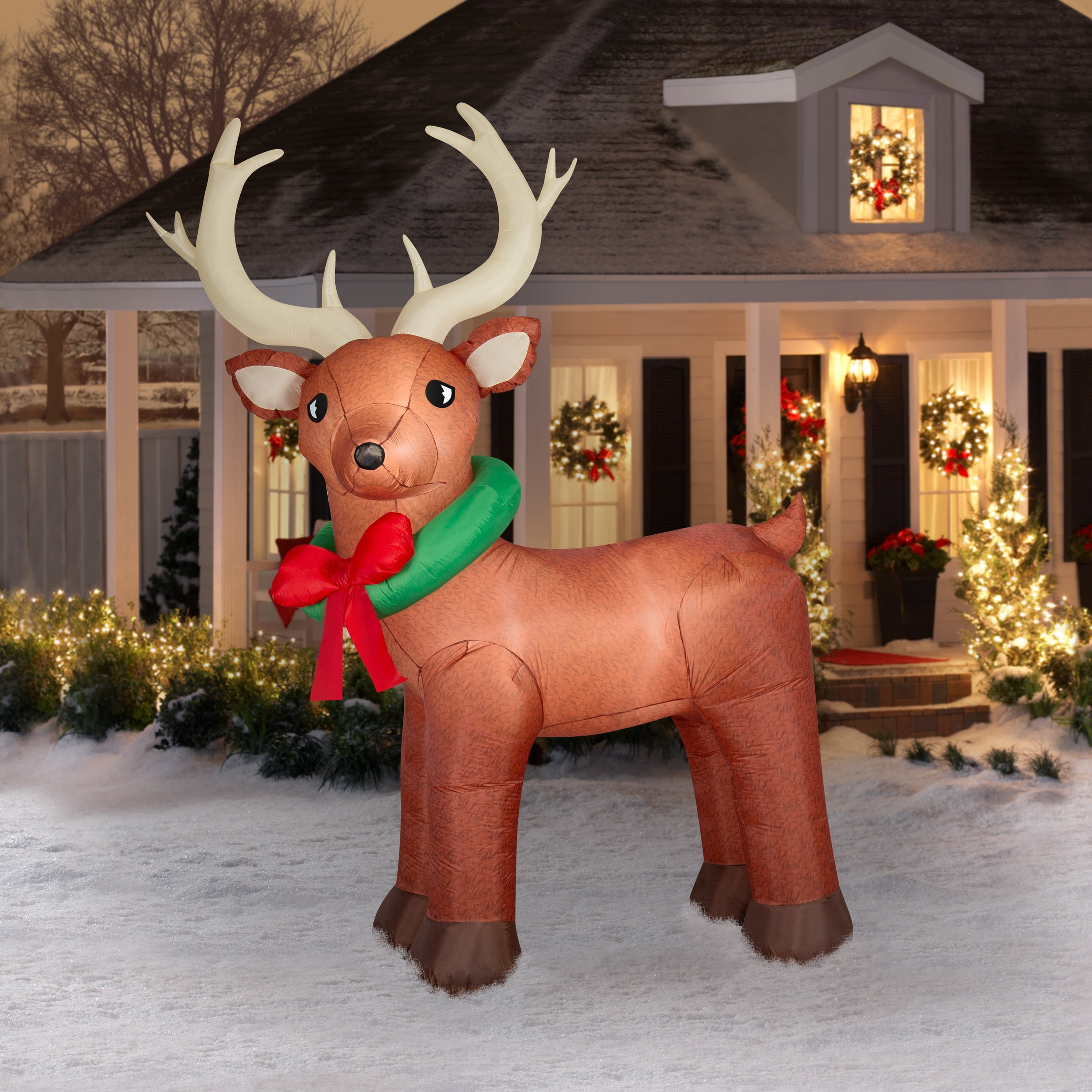 Multicolor Giant Reindeer with Wreath Christmas Airblown Yard Inflatable, 10.5', by Holiday Time
