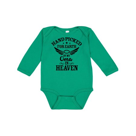 

Inktastic Handpicked for Earth By My Oma in Heaven with Angel Wings Gift Baby Boy or Baby Girl Long Sleeve Bodysuit