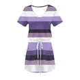 thumbnail image 6 of Sexlip Womens Midi Dress Short Sleeve Striped Design Elastic Waist Soft Fabric Relaxed Silhouette for Daily Outdoor Purple M, 6 of 6