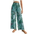 thumbnail image 2 of qolati Wide Legs Pants for Women Boho Ethnic Print Drawstring High Waisted Palazzo Pants Casual Loose Yoga Lounge Trousers with Pockets, 2 of 7
