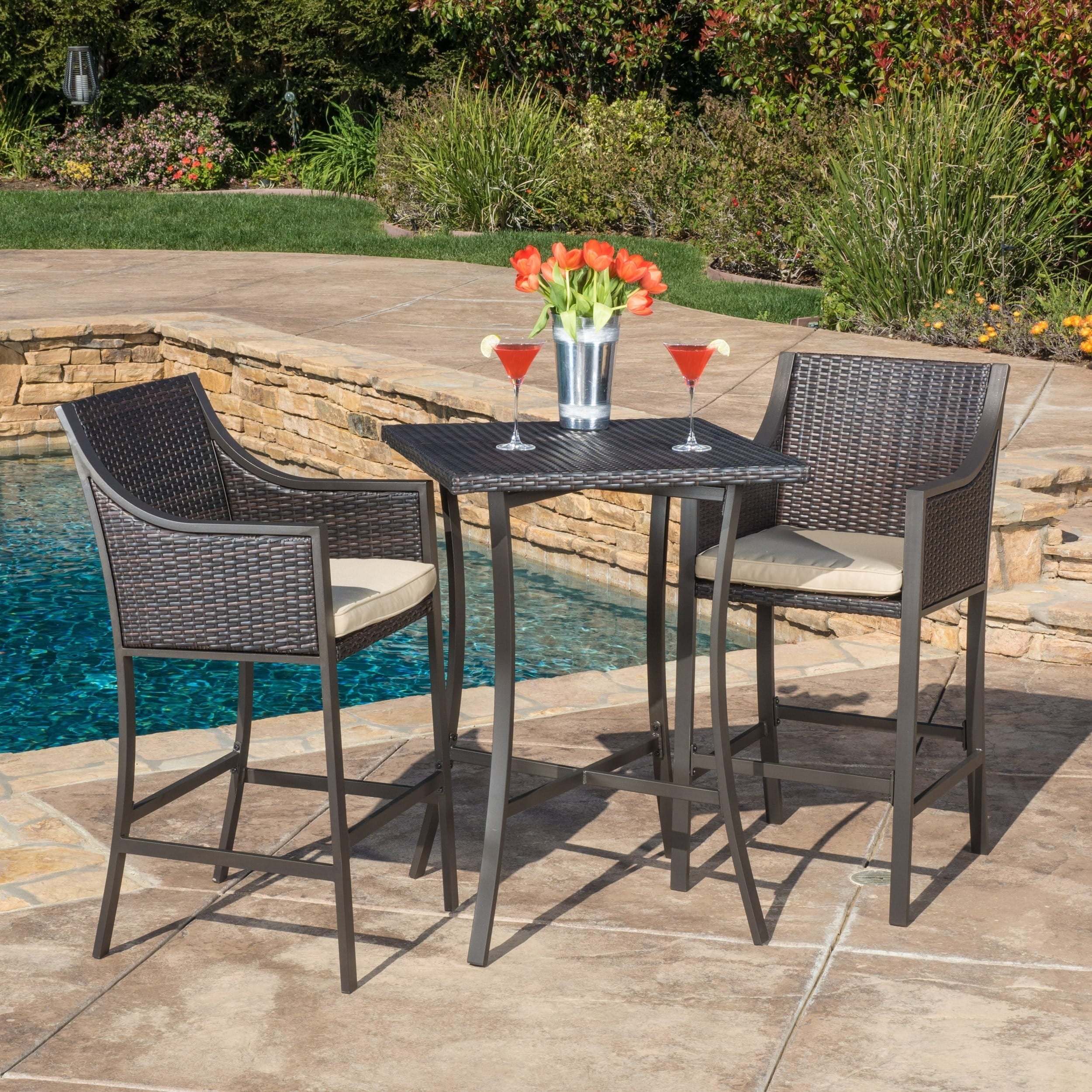 Christopher Knight Home Riga Outdoor 3-piece Wicker Bistro Bar Set with