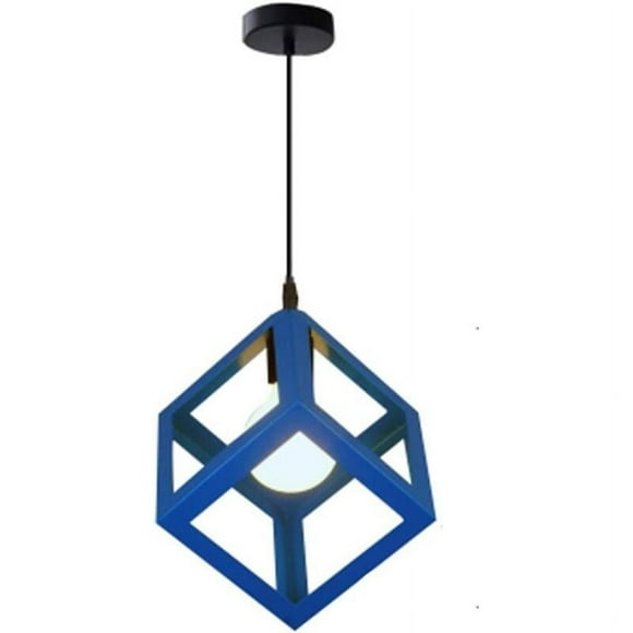 Modern industrial lighting fixture, E27 cage metal lampshade ceiling light (Cube Blue)