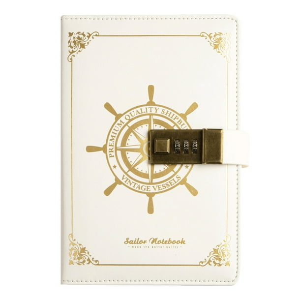 Diario vintage con cerradura B6 Cubierta de PU Cuaderno retro Bloqueo de combinación de contraseña d Meterk Blanco