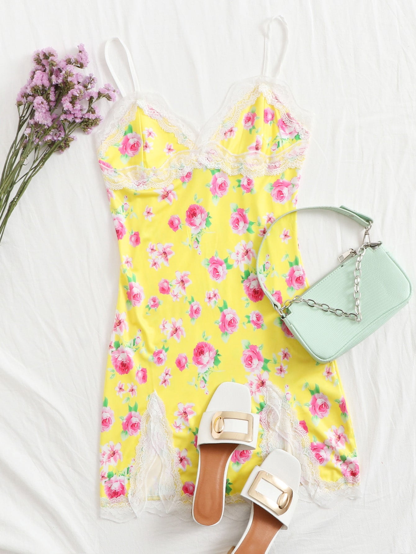 Rose Floral Lace Mini Cami Dress 
