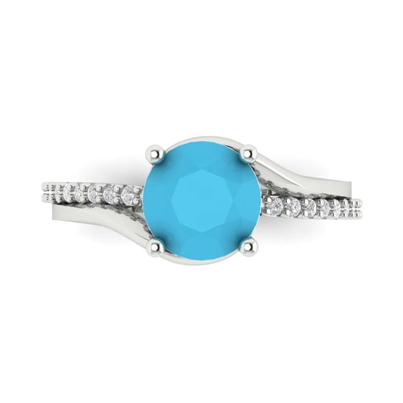 Solitaire with Accents Engagement Ring for Women - 1.71ct Simulated Turquoise in 18K White Gold Promise Ring