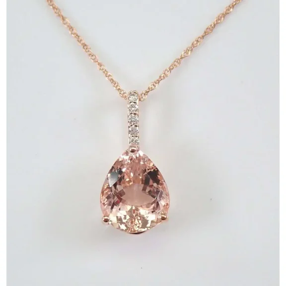 3TCW Pear Cut Lab Created Morganite Women's Pretty Pendant Necklace 14K Rose Gold Plated Free Chain
