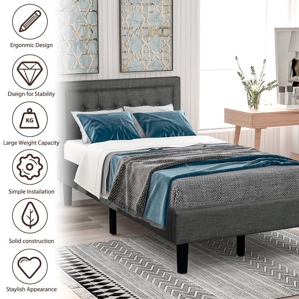 Kepooman Twin Size Upholstered Button-Tufted Panel Bed with Headboard, 83.5"L x 41.7"W x 40.2"H, Gary Kepooman Twin Size Upholstered Button-Tufted Panel Bed with Headboard, 83.5"L x 41.7"W x 40.2"H, Gary