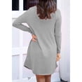 thumbnail image 3 of Vestido informal holgado, con botones en la parte delantera, bolsillos, estilo otoñal, talla S, color gris, con escote en V y manga larga, 3 of 5