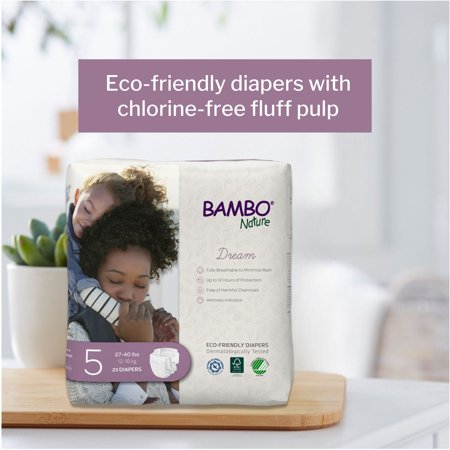Bambo Nature Dream Baby Diapers - Disposable, Eco-Friendly - Size 5, 27-40 lbs, 25 Count, 1 Pack