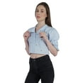 thumbnail image 3 of Moomaya Puff Sleeve Crop Top For Women Solid Button Down Collar Designer Shirt, 3 of 7