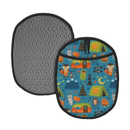 

Lukts Animals In Camping Print Silicone Pot Mat Mitten With Hanging Loop Heat Resistant Oven Mitts Non-Slip Bbq Baking Smoking Potholders