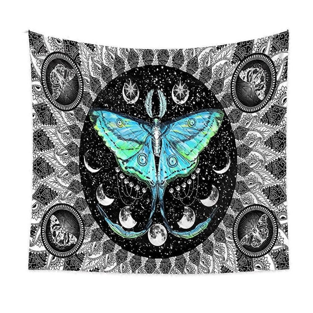 Moth Wall Tapestry for Bedroom, Moon Phase Tapestry Psychedelic Eyes Tapestry Wall Hanging, Black and White Tapestry(39 x 59inches)