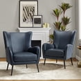 thumbnail image 3 of Faux Leather Armchair with Removable Cushion Upholstered Wingback Accent Chair Set of 2 Living Room Bedroom Navy, 3 of 10