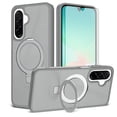 thumbnail image 1 of Asuwish Phone Case for Samsung Galaxy A16 A26 A17 5G/4G Tempered Glass Screen Protector Magnetic Folding Stand Frosted Translucent Rugged Shockproof Protective Cell Cover A 16 26 16A Women Men Grey, 1 of 6