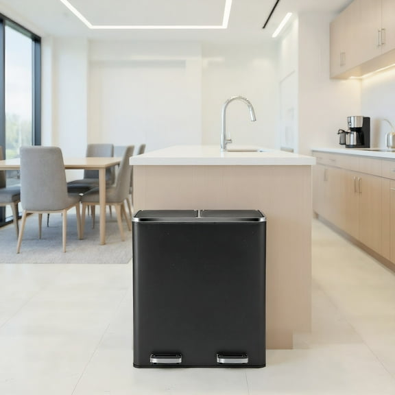 Resenkos 16 Gallon Dual Step Trash Can-Black, Metal Kitchen Step Recycle Bin, Metal Dustbin