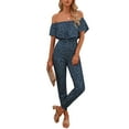 thumbnail image 2 of Seyurigaoka Women's Summer Off Shoulder Leopard Jumpsuit Elastic Waist Beam Foot Pants Rompers with Pockets, 2 of 7
