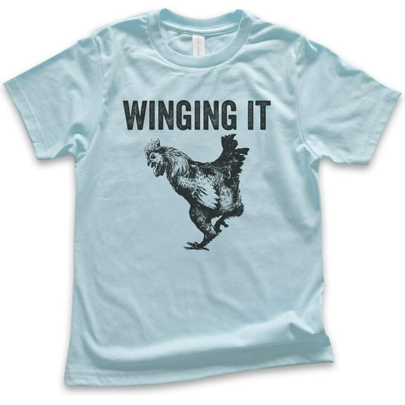 Kids Winging It Shirt, Youth Kids Boy Girl T-Shirt, Chicken Shirt, Chicken Wing Shirt, Light Blue, Medium