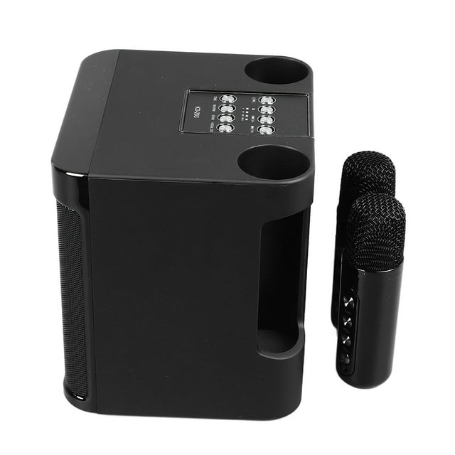 Speaker Microphone Set, Powerful Subwoofer Easy To Control Wide Application Karaoke Machine Black with 2 Microphones for Home for Camping