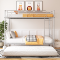 thumbnail image 2 of PAPROOS Metal Bunk Bed with Trundle, Heavy Duty Full Over Full Bunk Bed Frame with 2 Ladders and Full-Length Guardrails, Bunk Bed No Box Spring Needed (Silver), 2 of 8