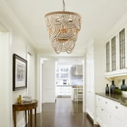 Parrot Uncle 20 Bohemian 4-Light 3-Tier Wood Beaded Dimmable Chandelier Pendant for Bedroom
