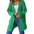 thumbnail image 3 of Women'S Long Sleeve Sweaters Coat Loose Knit Cable Open Front Cardigan Sweater Outerwear Coat with Pockets Green L, 3 of 7