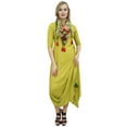 thumbnail image 1 of Bimba Robe Maxi à Carreaux Vert Olive Clair pour Femmes avec Franges-10, 1 of 9