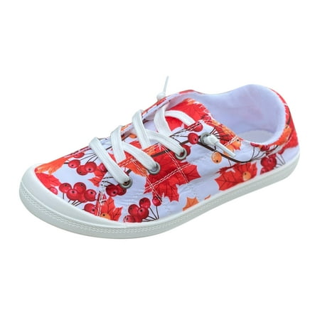 

XINSHIDE Shoes Ladies Maple Leaf Pumpkin Pattern Slip On Casual Shoes Low Top Shoes Soft Sole Massage Flat Sneakers Fashion Casual Leisure Shoes