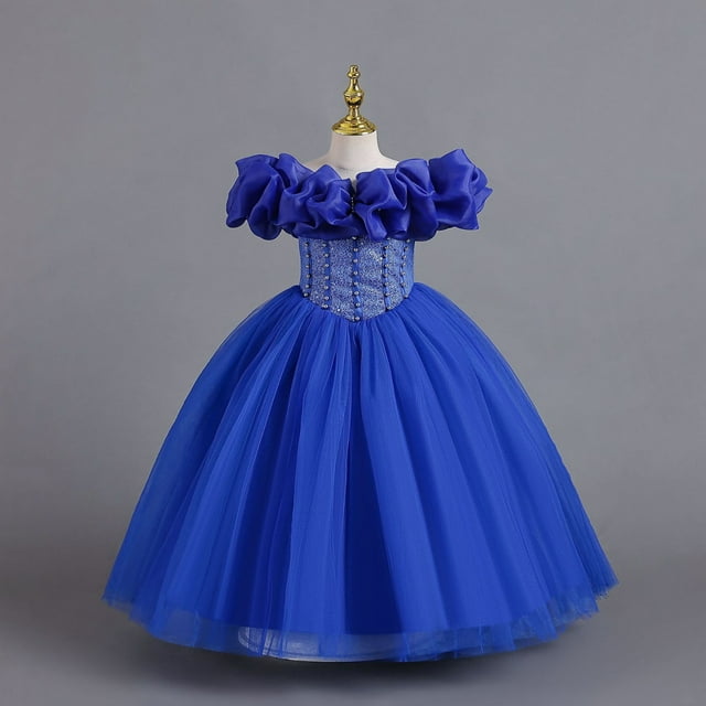 Robes Formelles pour Filles Épaules Dénudées Robe de Bal pour Tout-Petits Robe en Tulle pour Filles Robes de Fête pour Filles 6-7 Ans