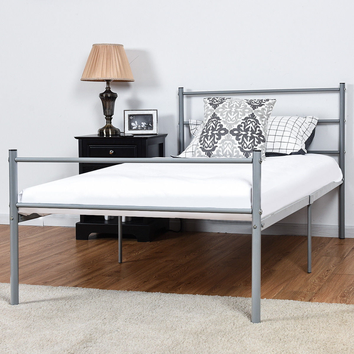 Bedroom Twin Full Size Metal Bed Frame Platform Headboards Furniture with 6 Legs 