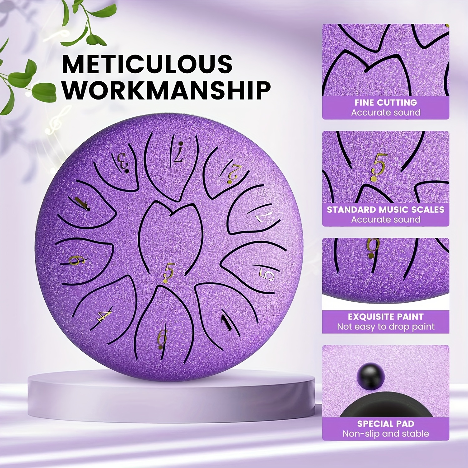 Steel Tongue Drum 6 Inch 8 Tone with Mallets, Hand Pan Drum for Meditation, Purple