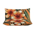 thumbnail image 3 of 3 Pcs Soft Bedding Set, Includes 1 Duvet Cover with Zipper And 2 Pillow,Shams Hawaiian Hibiscus Garden Orange Flowers Full(79"×90"), 3 of 8