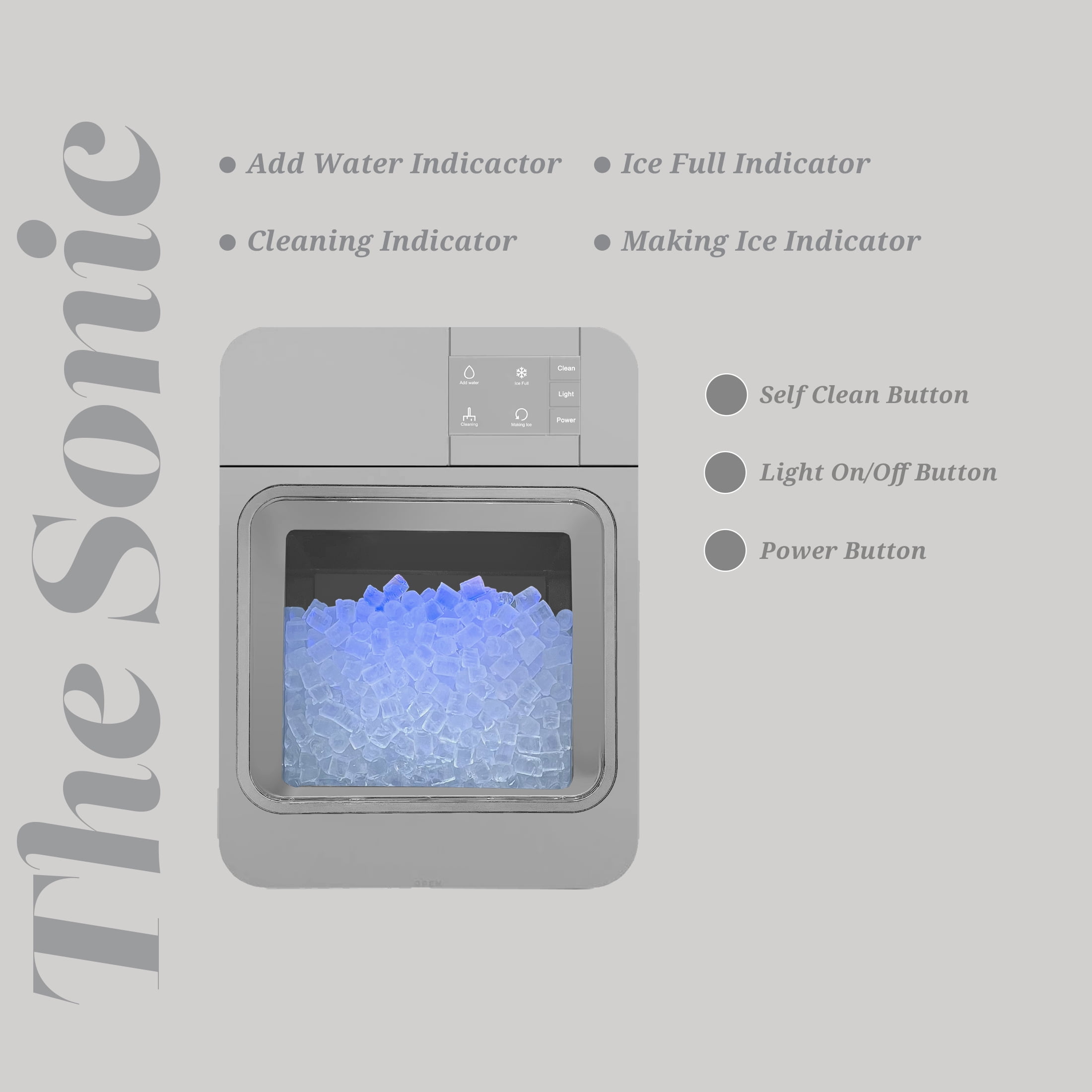 Orgo Sonic Countertop Nugget Ice Maker, 33lbs Daily Capacity, Stainless Steel