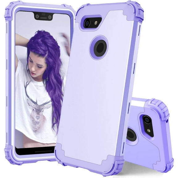 Phone Case for Google Pixel 3 XL Hard Cover Shockproof Soft Silicone Bumper Hybrid Three Layer Defender Heavy Duty Protective Wireless Charging Cell Accessories Pixel3 3XL Cases Women Purple