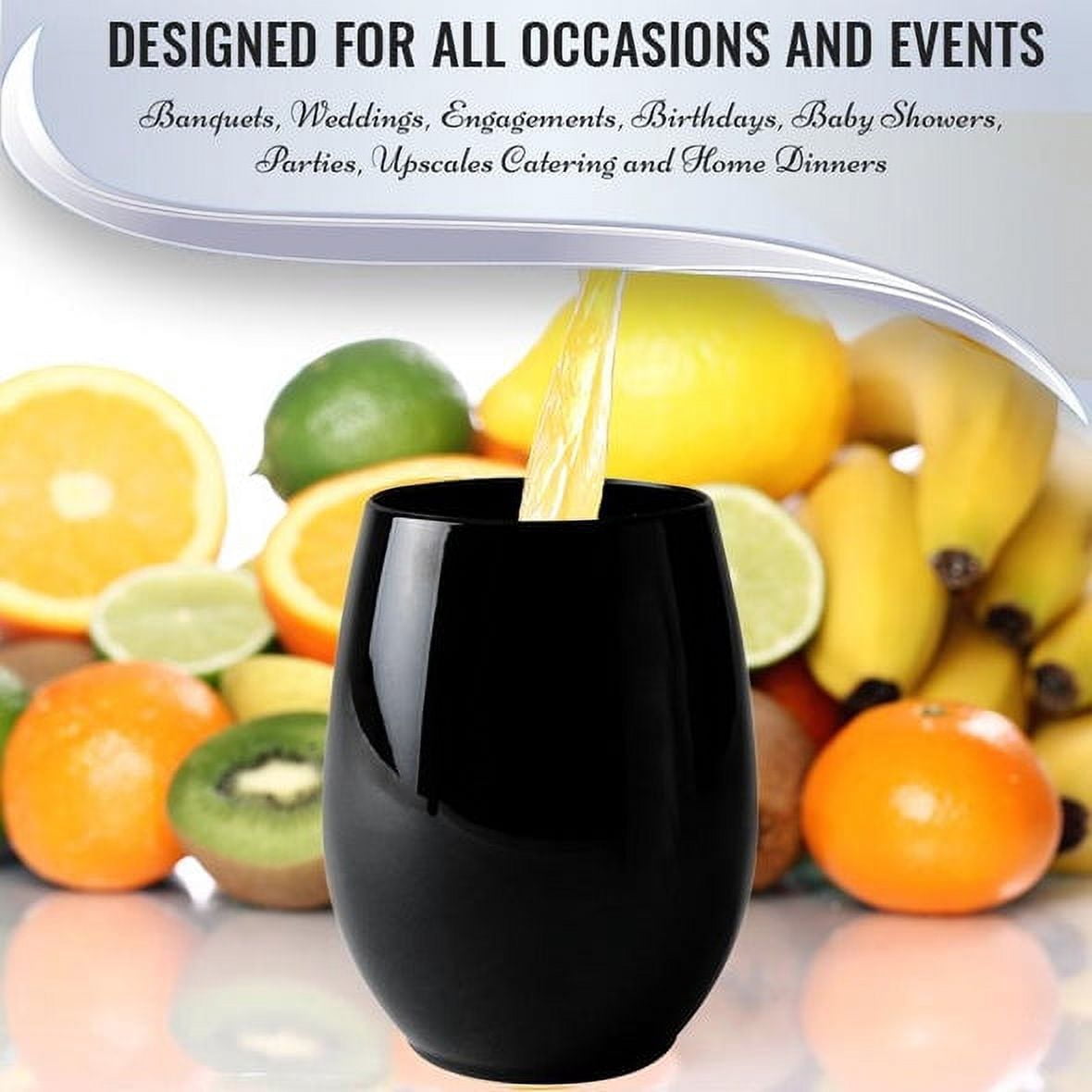 Smarty 12 oz. Black Elegant Stemless Plastic Wine Glasses 64ct