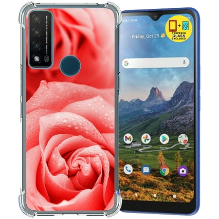 TalkingCase Slim Phone Case Compatible for Cricket Dream 5G  AT&T Radiant Max 5G/Fusion 5G  Glass Screen Protector Incl  Pink Rose Flower Print  Lightweight  Flexible  Soft  USA