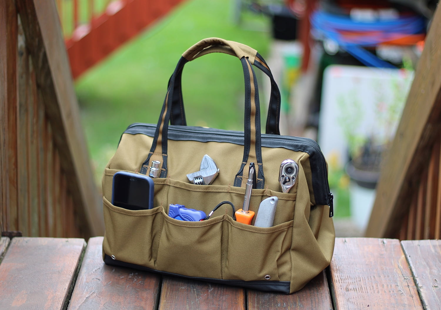 Coreflex Tool Bag, 14inch wide mouth multiple purpose bag for Plumbers, Electricians, Handymen